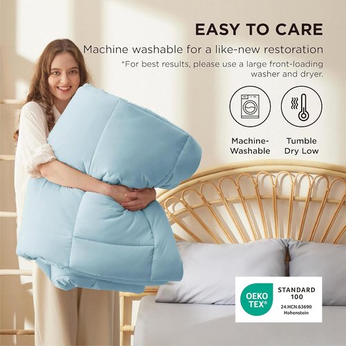 Bedsure Comforter Duvet Insert - King Size Quilted Down Alternative Bedding, Light Spa Blue, All Season, 90 x 102 Inches