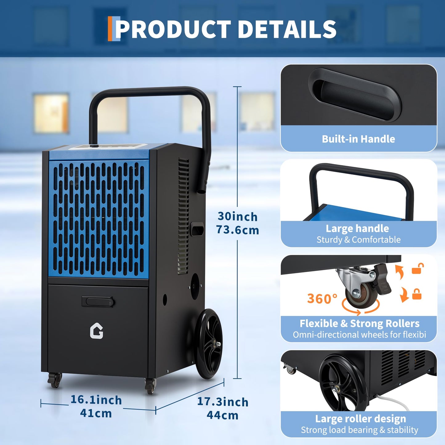 Garvee 105 pt Commercial Dehumidifier with Pump and Drain Hose Portable Industrial Heavy Duty Removal Dehumidifiers for Basements with Auto Drain,Powerful Humidity Control for Large Spaces