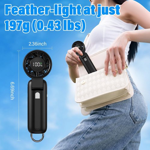 **TurboFan 4-in-1 Portable Handheld Fan - 10000RPM High-Speed, 180° Foldable, 15H Battery Life**