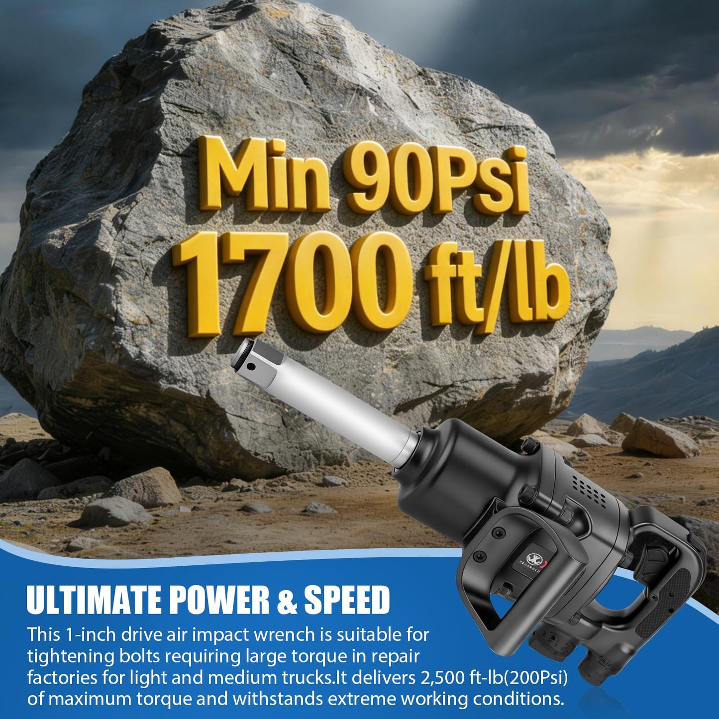 XIIW 1 Inch Air Impact Wrench, Up to 2500 ft-lbs Nut-Busting Torque, 16.2 lbs Lightweight Pneumatic Impact Gun, 5500 RPM 1 Inch Impact Gun with 1/2" Air Inlet for Heavy Duty Repairs and Maintenance