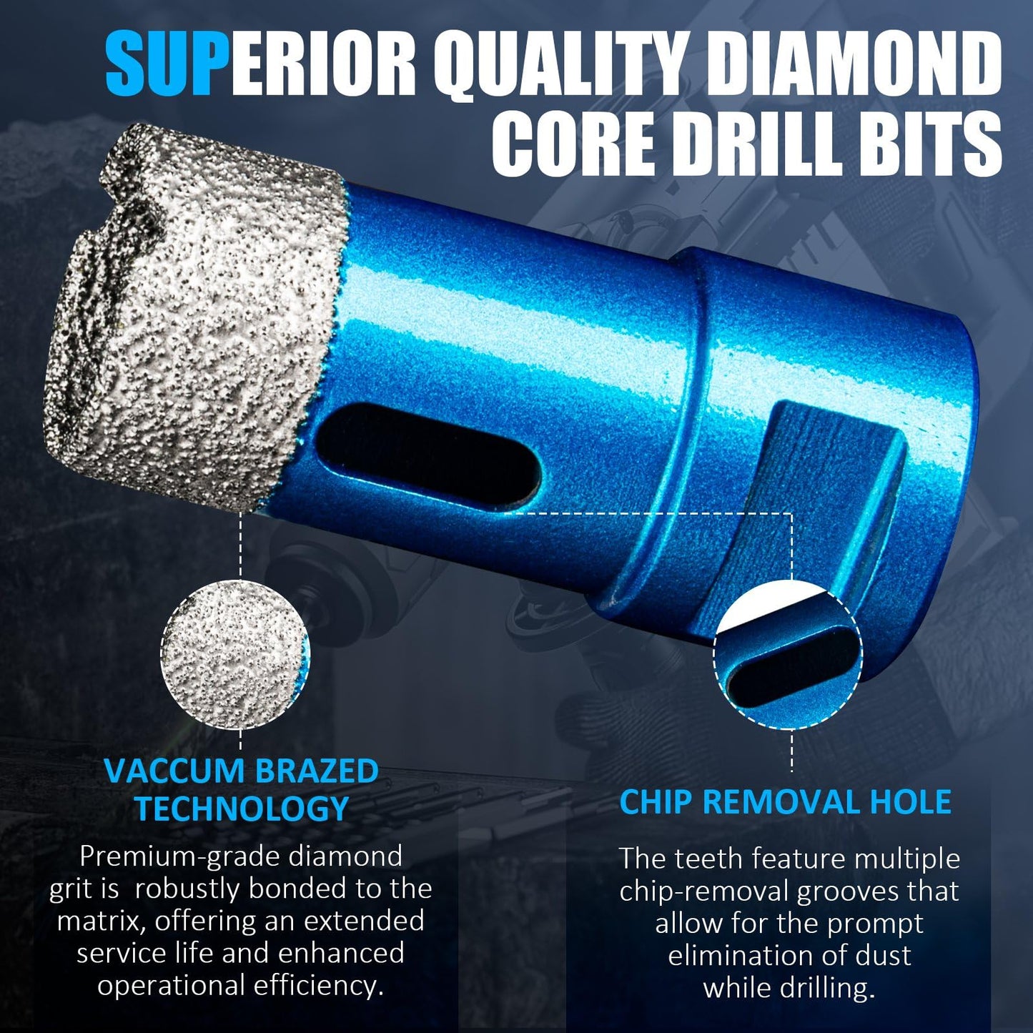 Diamond Tile Hole Saw Kit - 14 PCS Set Including 6/6/8/20/25/35/50/75/100mm Drill Bits, 20mm Finger Bit, 50mm Beveling Chamfer Bit, and 5" Diamond Blades for Tile, Ceramic, Porcelain, and Marble