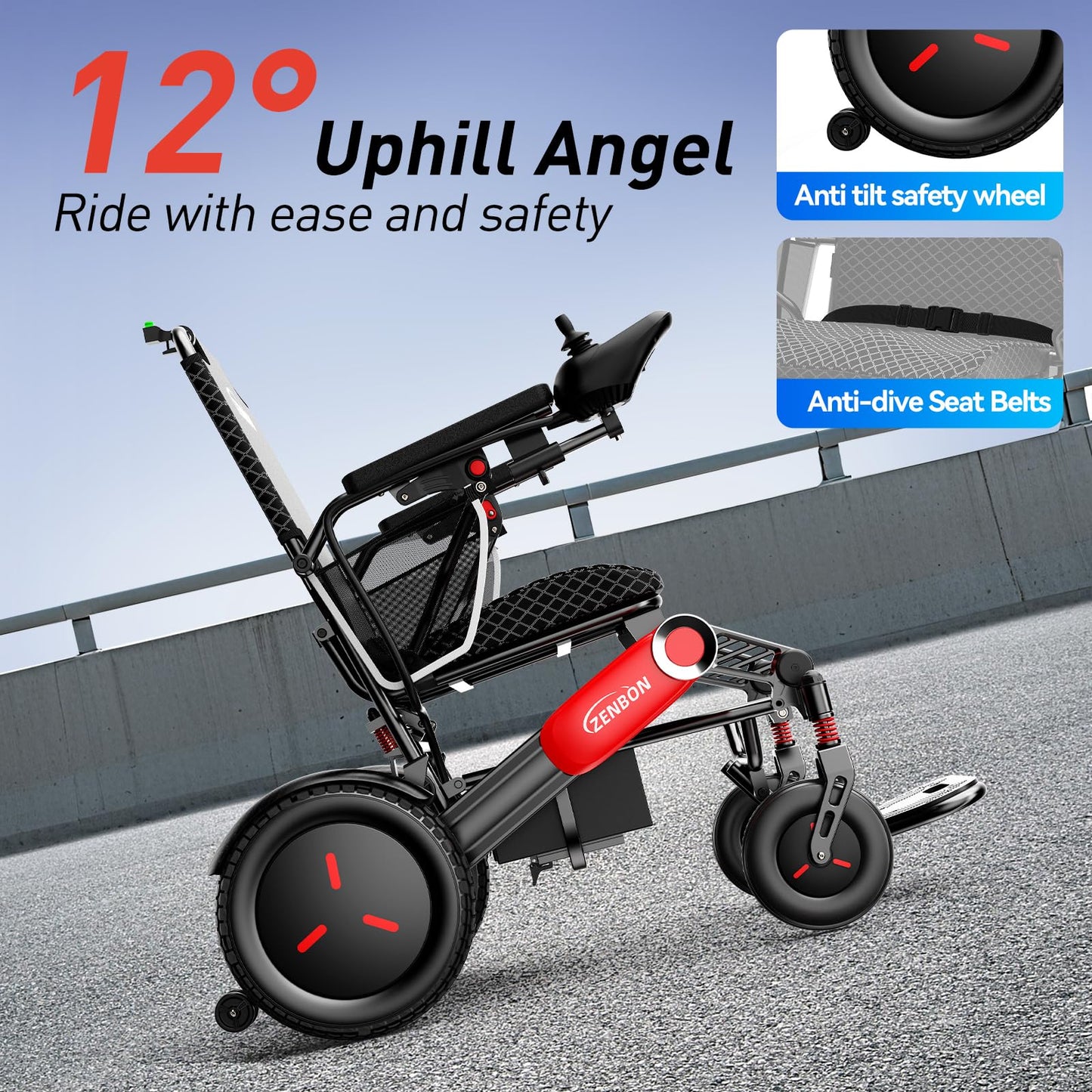 Electric Wheelchairs for Adults ZENBON, 30 Miles Cruise Range, Manual Foldable Powered Wheelchair, Intelligent Motorized Wheelchairs for Seniors, Portable All Terrain Electric Mobility Chair 632A