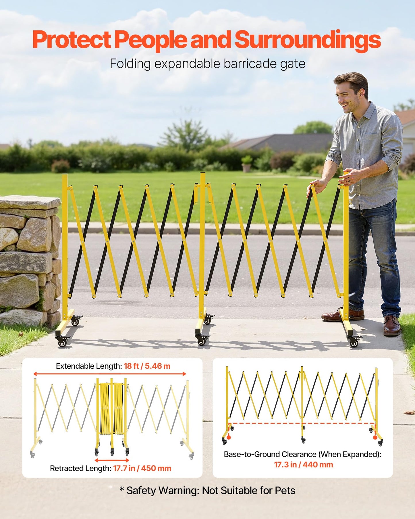 VEVOR Double Expandable Barricades, 18FT Industrial Safety Barriers, Flexible Mobile Barricade with Locking Casters, Portable Folding Security Gate Metal Traffic Fence for Driveway Warehouse Elevator