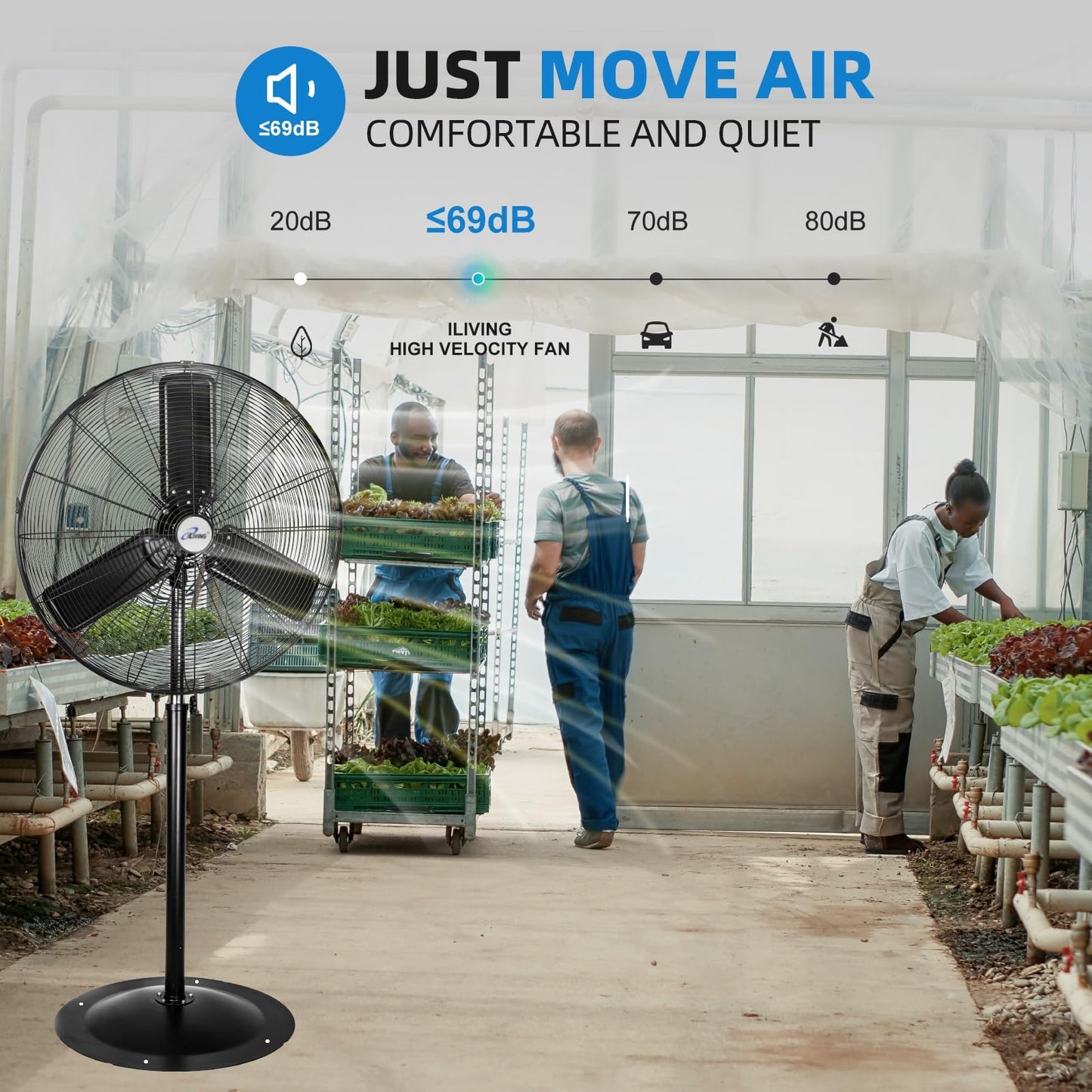 iLiving 30" Commercial Pedestal Oscillating Fan - Shop, Garage, Warehouse - 120V 1.8A 8400 CFM
