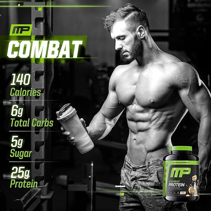 MusclePharm Combat Protein Powder, Cookies ?˜N??Cream Flavor, Fuels Muscles for Productive Workouts, 5 Protein Sources including Whey Protein Isolate & Egg Albumin, Gluten Free, 4 lb, 52 Servings