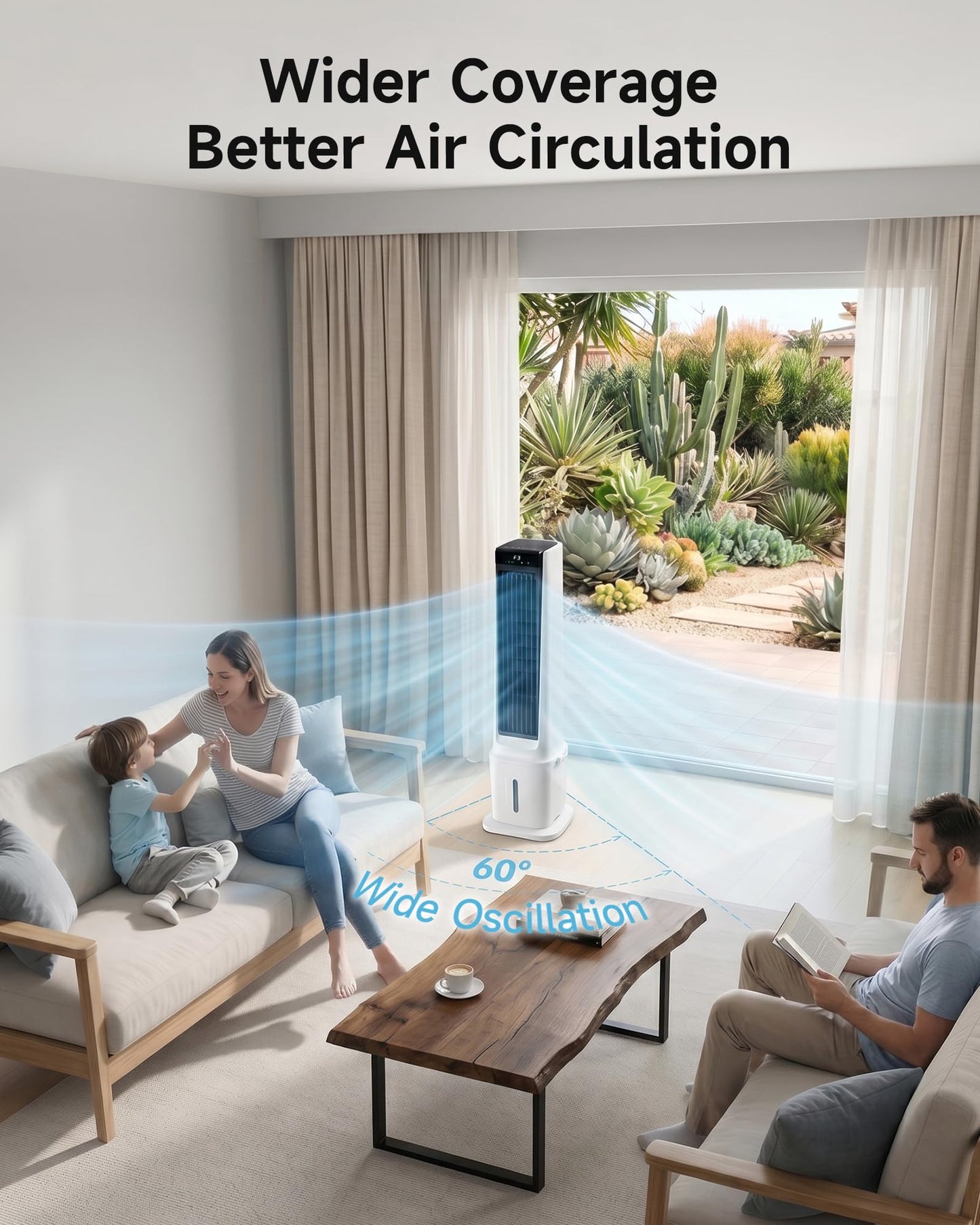 Air Choice Swamp Cooler, 46" Tower Cooling Fans that Blow Cold Air, 4.5Gal Removable Water Tank, 4 Ice Packs, 60° Oscillation, 3 Speeds, 12H Timer, Portable Evaporative Air Cooler for Bedroom Office