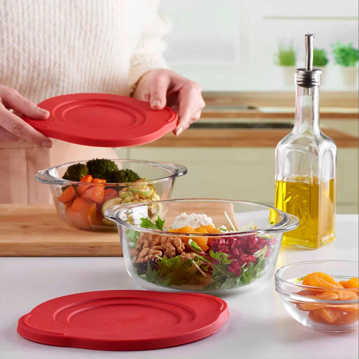 Ums 2.2 Quart Round Glass Baking Dish with Lid, Round Casserole Dishes for Oven with Lids, Borosilicate Glass Casserole Dish, Covered Casserole Dish with Lid, Food Storage Containers with Lids, Glass Storage Containers with Lids