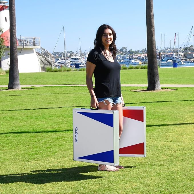 GoSports 4 x 2 ft Aluminum Cornhole Game Sets – Choose LED Lights or Standard - Set Includes 2 Foldable Regulation Size Boards, 8 Bean Bags, & Rules