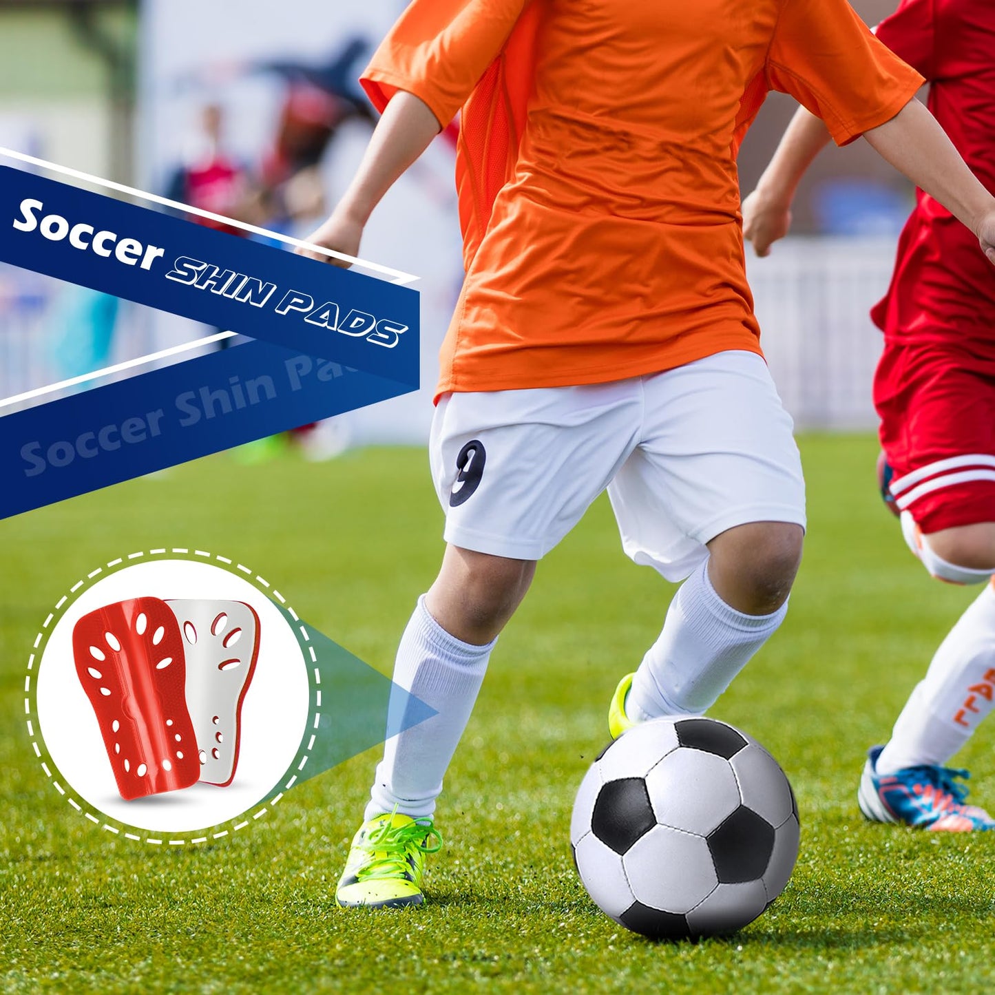 Soccer Shin Guards, 2 Pairs Soccer Shin Sleeves Superlight and Breathable Shin Guard Equipment for Boys and Girls, Protective Football Gear Shin Pads for Youth Teens Adults (Red and White, Large)