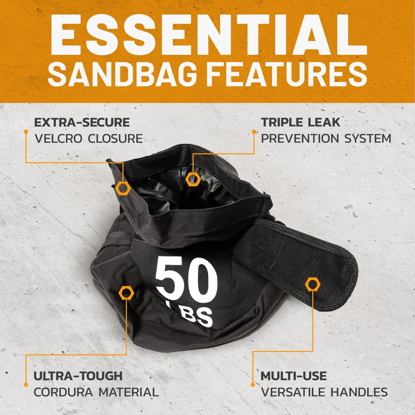 Strongman Sandbag for Working Out [Bells of Steel] Fitness Sand Bag Sacks, Commercial and Home Gym Sand Bags for Weight Training with Handles for Workout - 50 lb