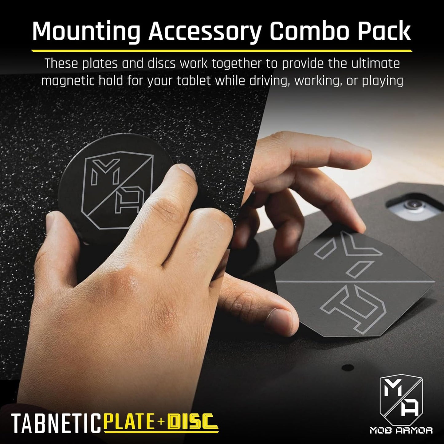 Mob Armor Pack 3M TabNetic Combo - Magnetic Tablet Mounting Solution with Heavy Duty Metal Plate, Adjustable Mounting