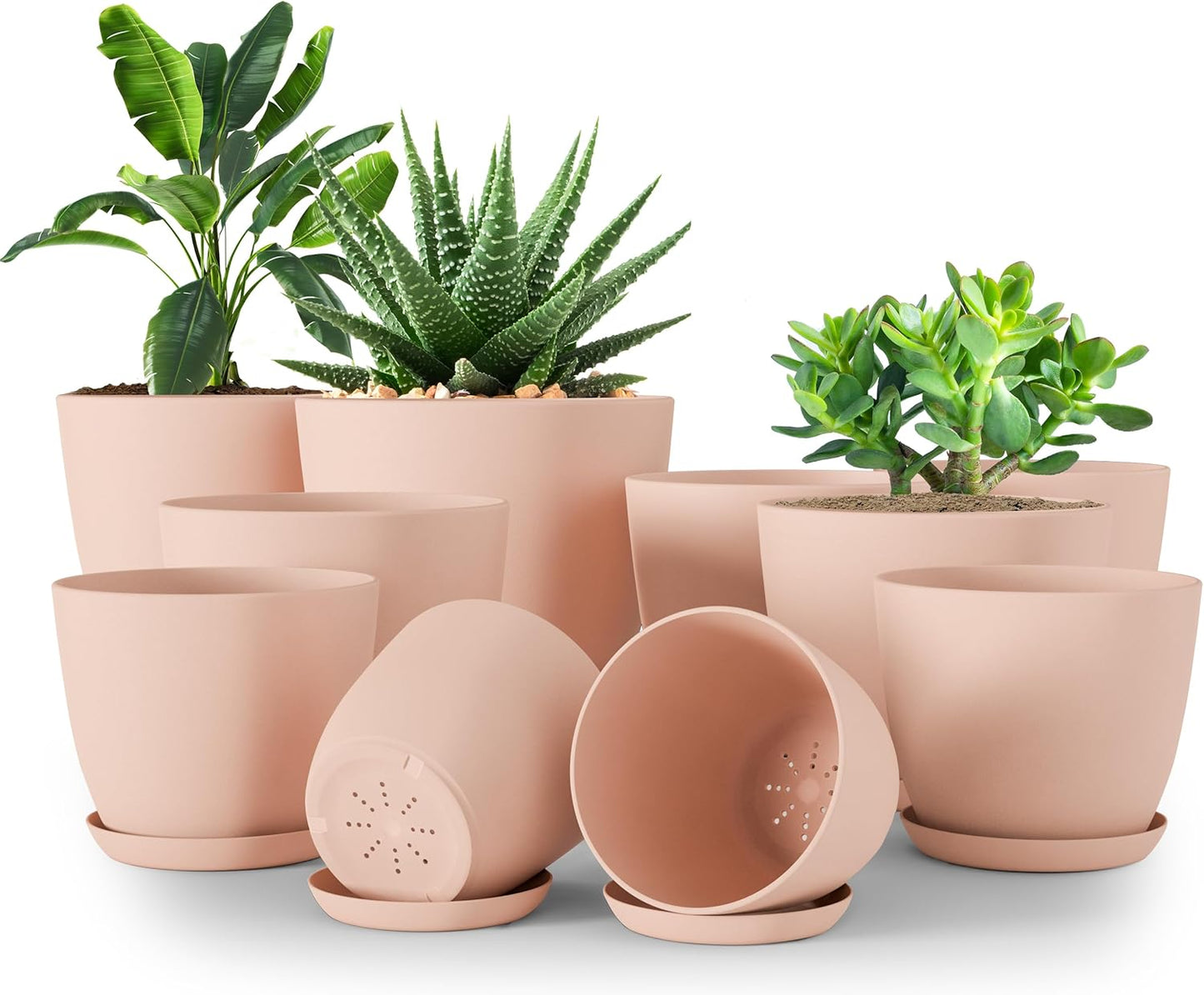 Utopia Home - Indoor Plant Pots with Drainage - 7 to 4.8 Inches, Pink Plastic Planters for Succulents & Cacti | Pack of 10