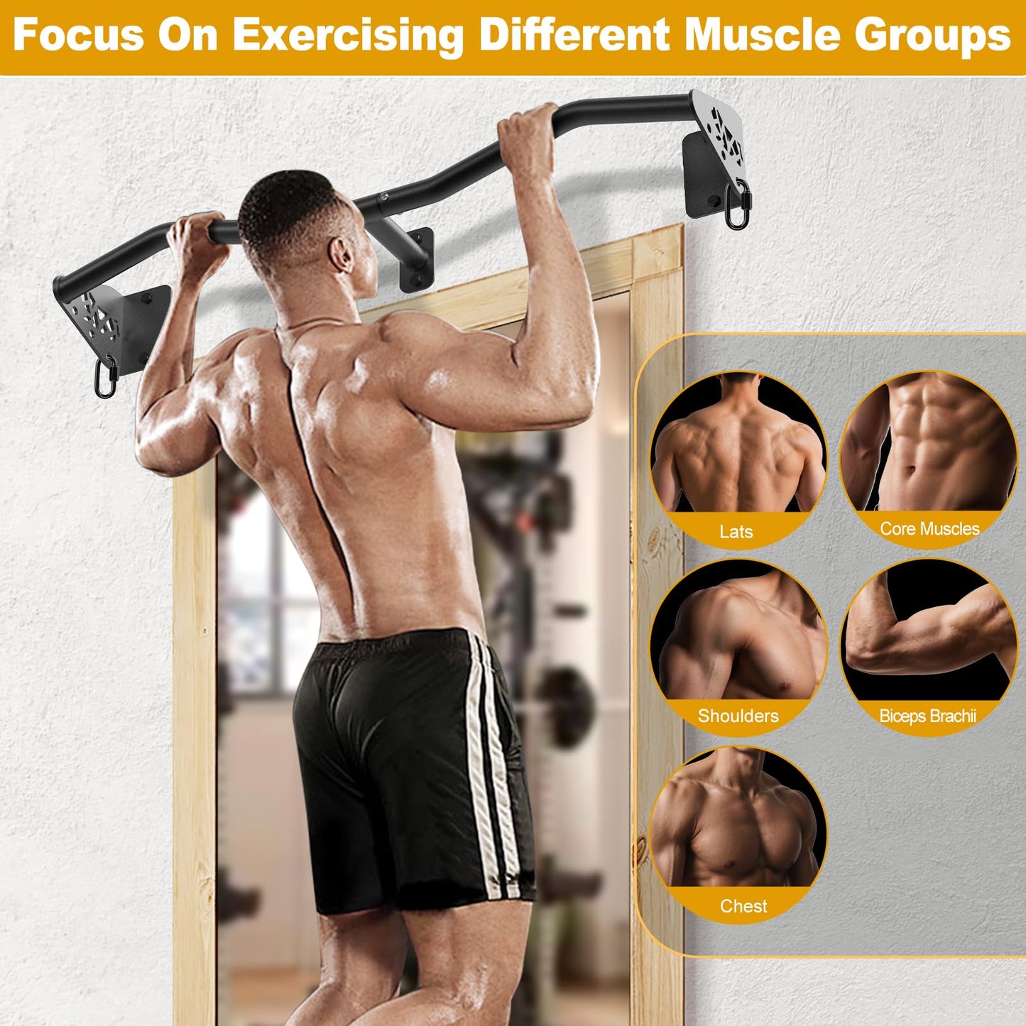Kipika Heavy Duty Wall Mounted Pull Up Bar, Doorway Pull-Up Bar for Home Gym, Upper Body Strength Training (32" M Type)