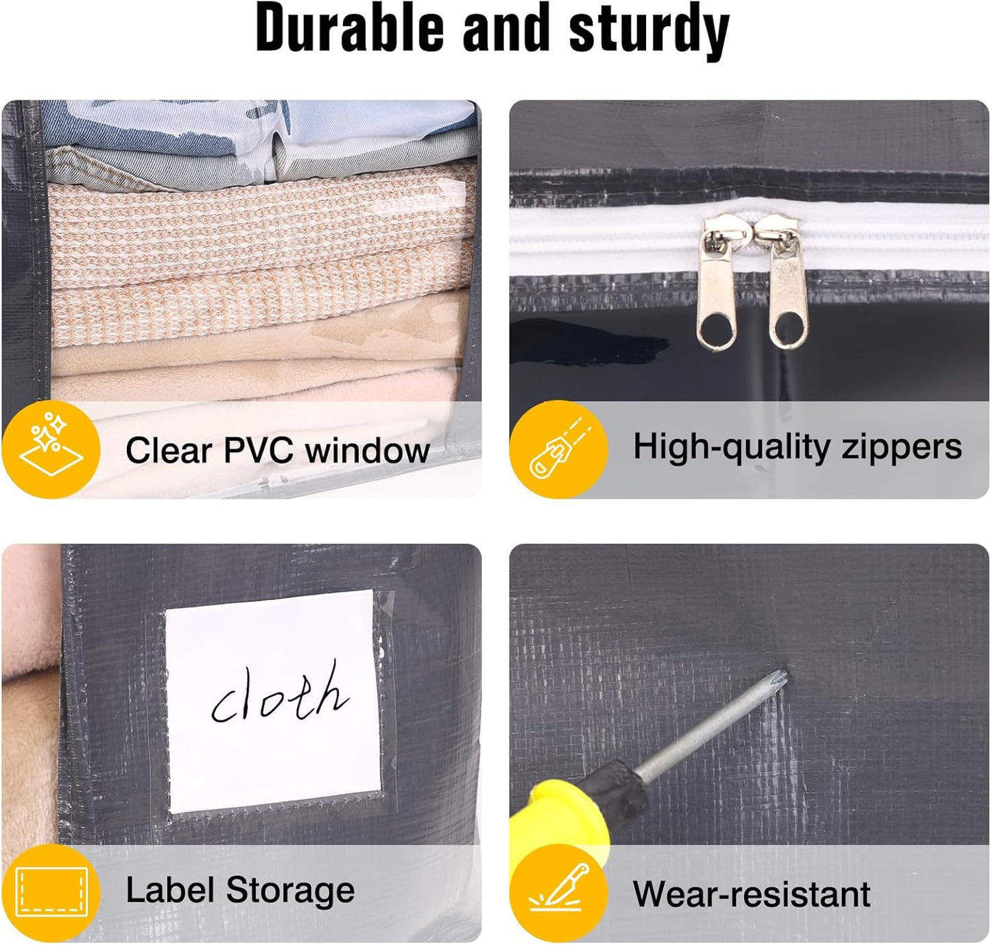 YGEOMER Blanket Storage Bags - 90L Heavy-Duty Foldable Containers | 6 Pack for Bedding & Clothes