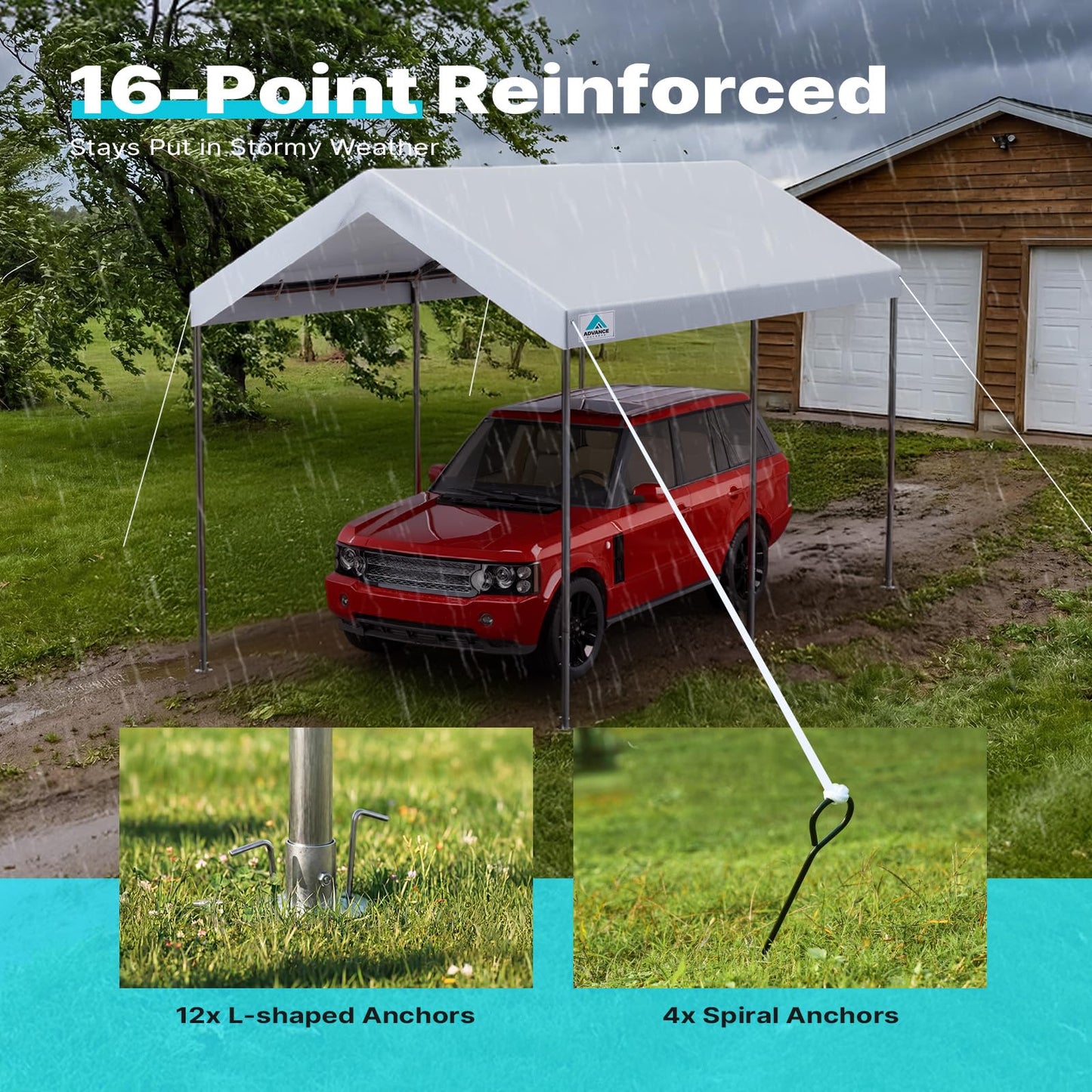 ADVANCE OUTDOOR 10x15 ft Heavy Duty Carport Potable Car Canopy Garage Party Tent Boat Shelter, Adjustable Height from 9.5 ft to 11 ft, White
