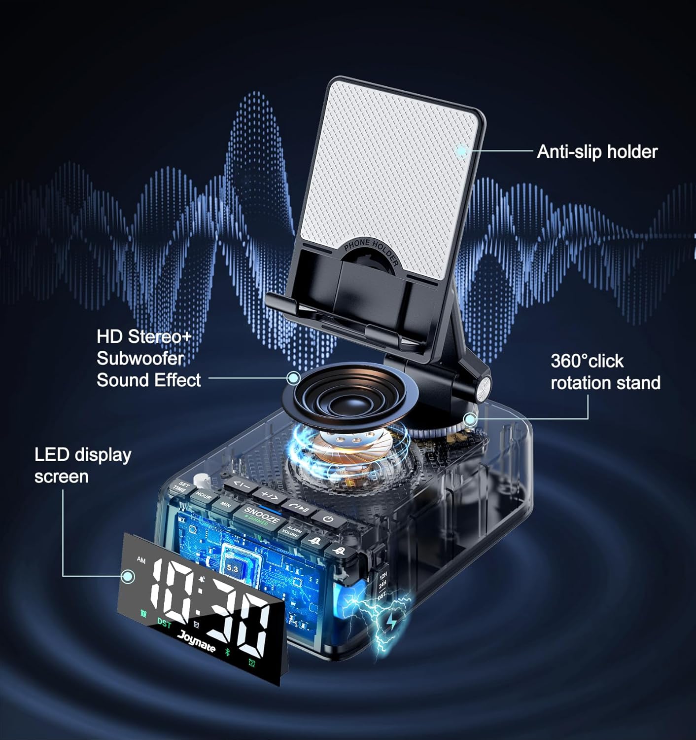 Joymate 360 Gifts for Men and Women, Phone Stand with Bluetooth Speaker and Rotable Angle Adjustable Phone Holder
