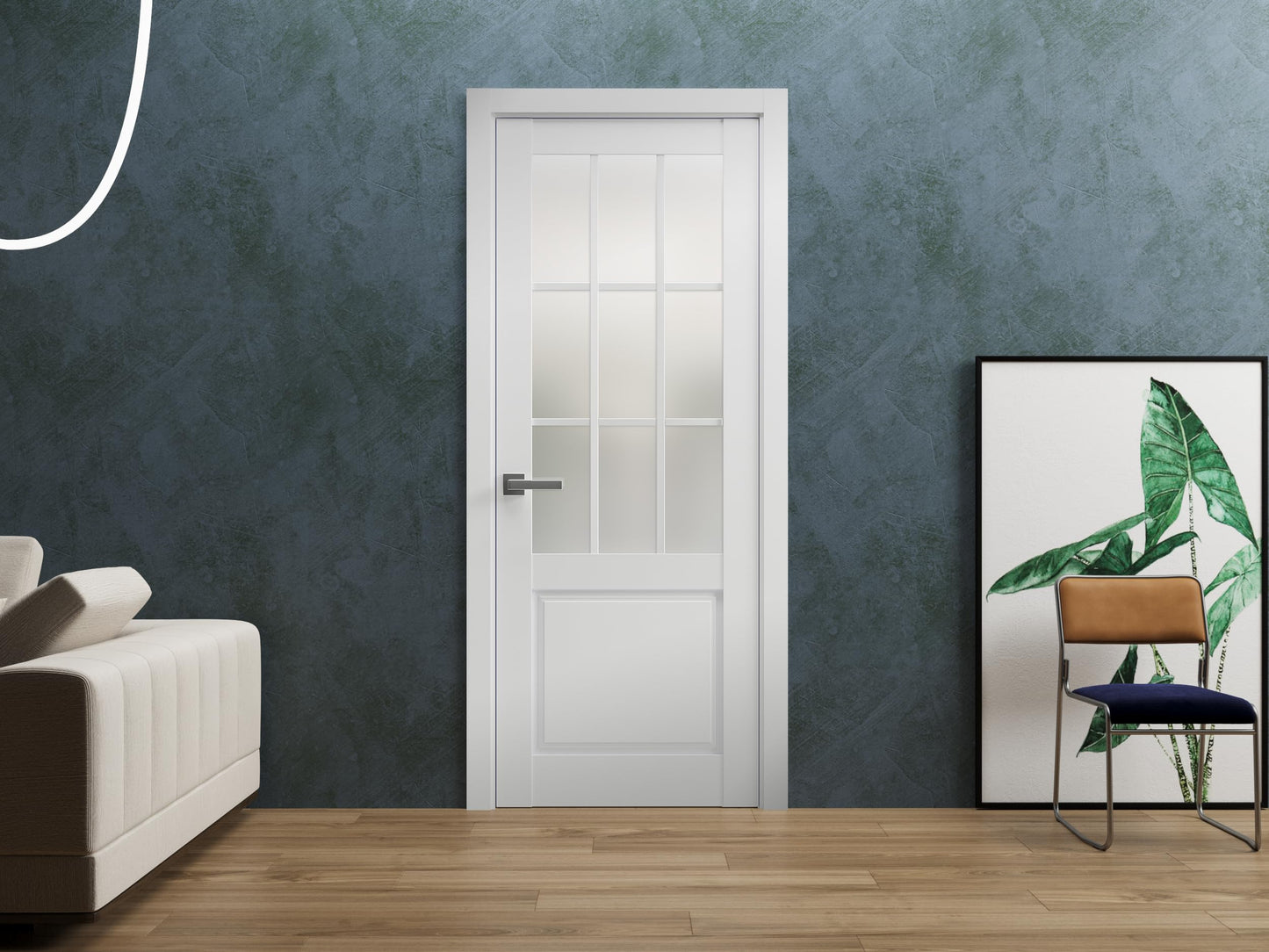 SARTODOORS Slab Barn Door Panel Frosted Glass 9 Lites 32 x 96 inches | Felicia 3309 Matte White | Sturdy Finished Doors | Pocket Closet Sliding