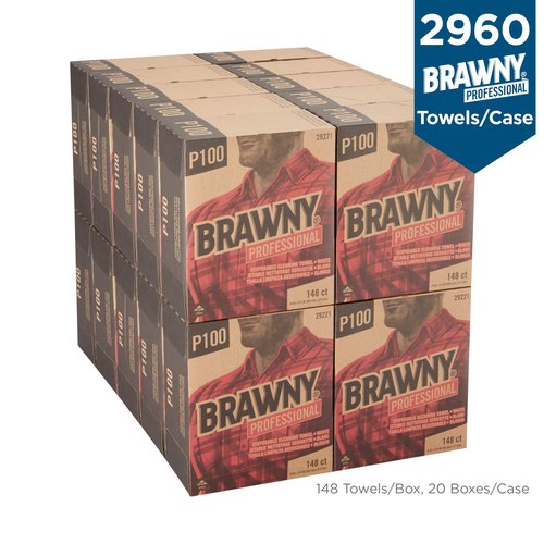 Georgia-Pacific Brawny Professional P200 Disposable Cleaning Towel by GP PRO (Georgia-Pacific), 29221, 1/4-Fold, White, 2960 Count (148 Towels Per Box, 20 Boxes Per Case), Towel (WxL) 8" x 12.5"