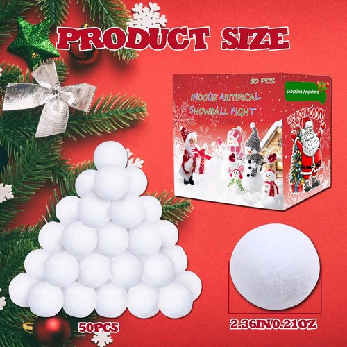 Fake Snowballs - 50 Pcs Soft Artificial Snowballs for Kids | Indoor & Outdoor Fun with Christmas Stickers