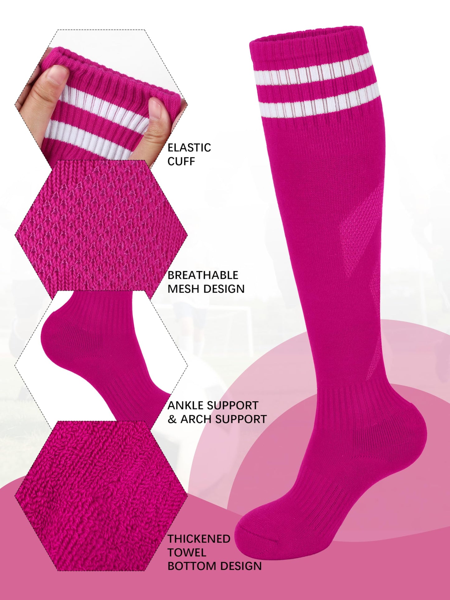 Gnodio Kids Soccer Shin Guards and Socks Youth Soccer Shin Pads Protective Defender Gear for 3-12 Years Old Toddler Children Teen Boys Girls Hot Pink S