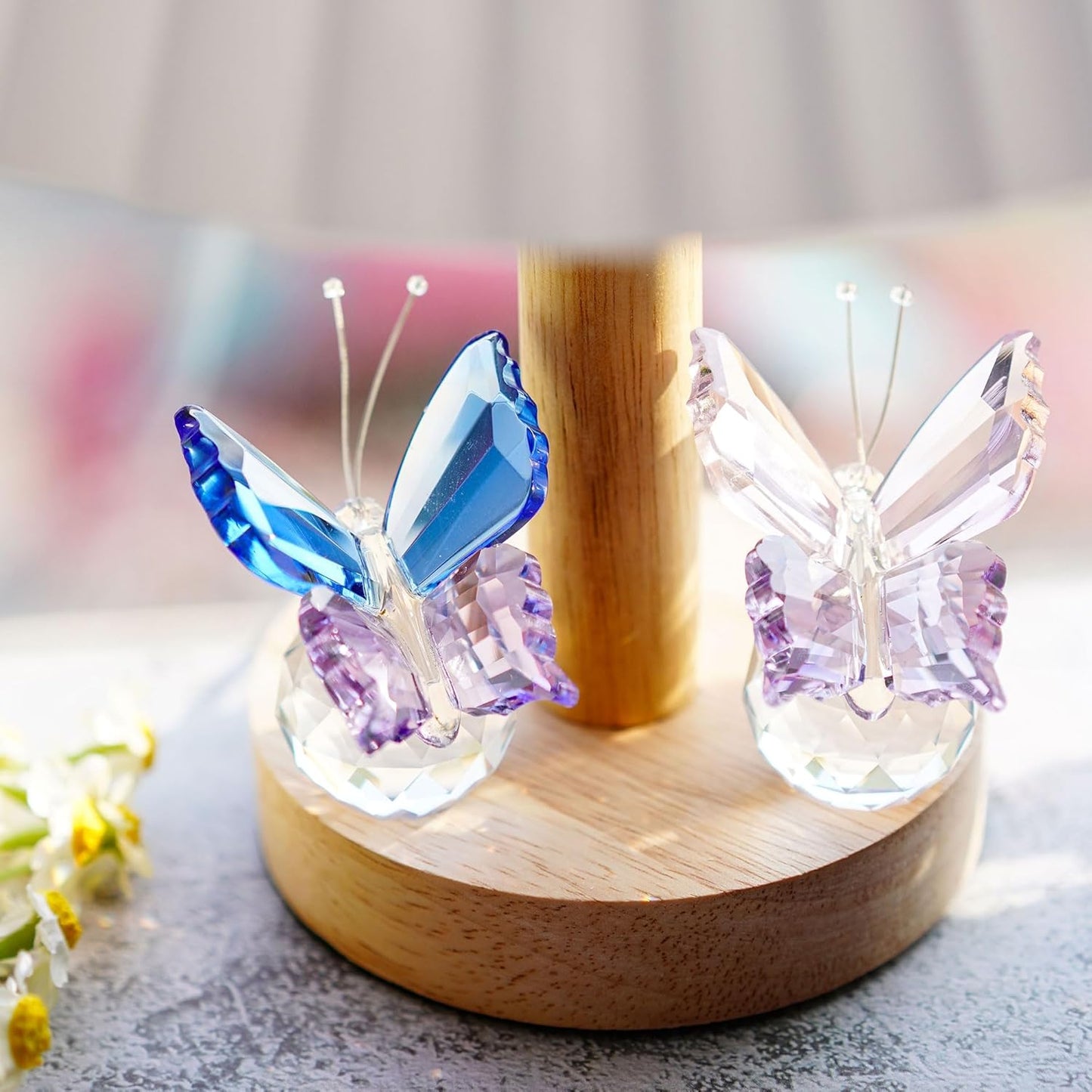 Skiennix Crystal Butterfly Figurines - Elegant Collectible Ornaments with Clear Ball Base | 2-Piece Set