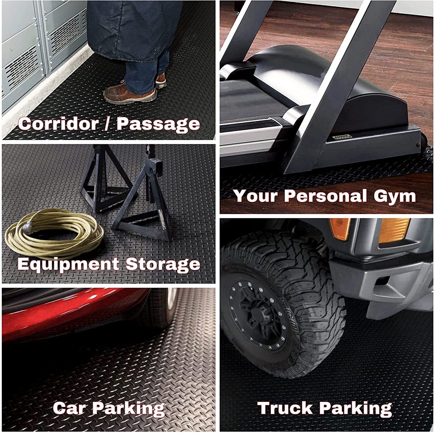 SEAL 5 x 20 FT Premium Garage Floor Mat, Solid 2.8mm Thick Lay-Flat Black Commercial Grade Heavy Duty Parking Mat for Golf Cart, Workbench, ATV, Water/Stain Resistant Runner (Embossed Diamond Plate)