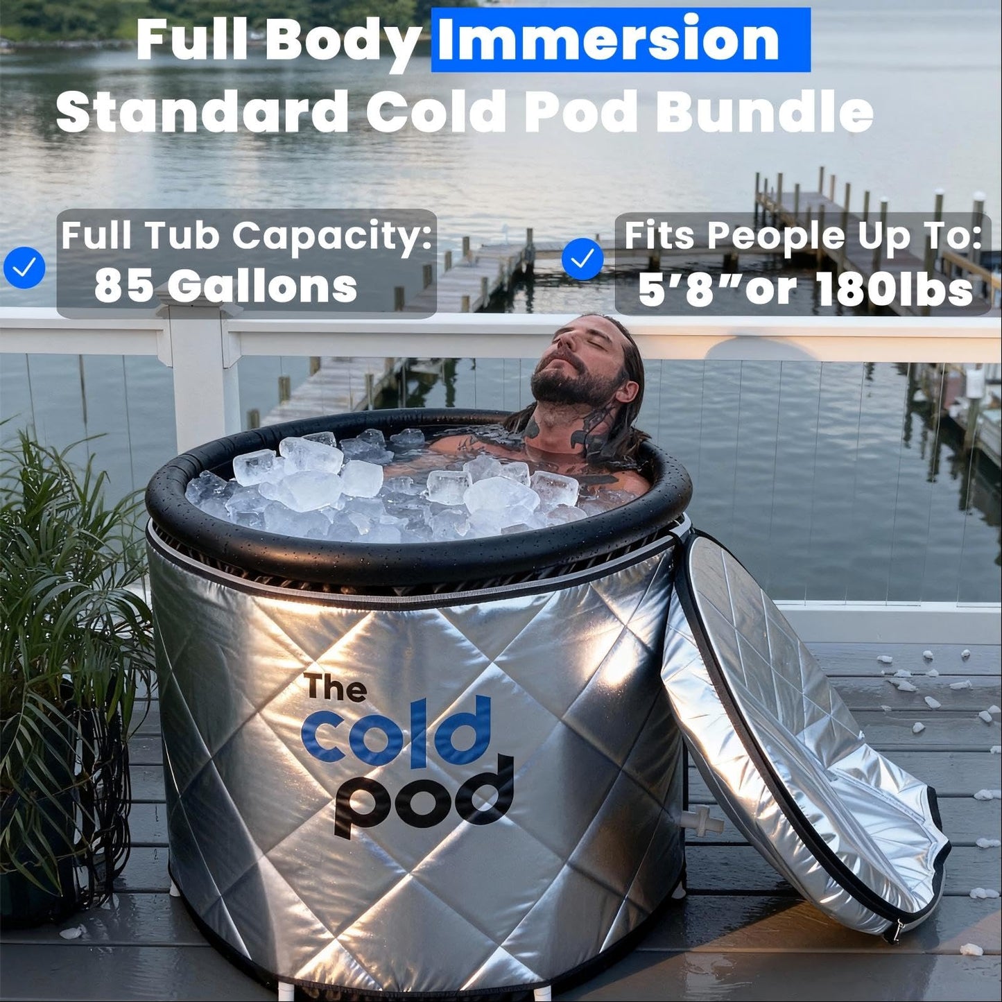 The Cold Pod Cold Plunge Tub: 85 Gal Round Tub with Full-Wrap UV-Reflective Insulation Cover Bundle for Indoor & Outdoors Use - Portable Ice Bath Tub for Athletes&Crossfitters &Wim Hof Enthusiasts