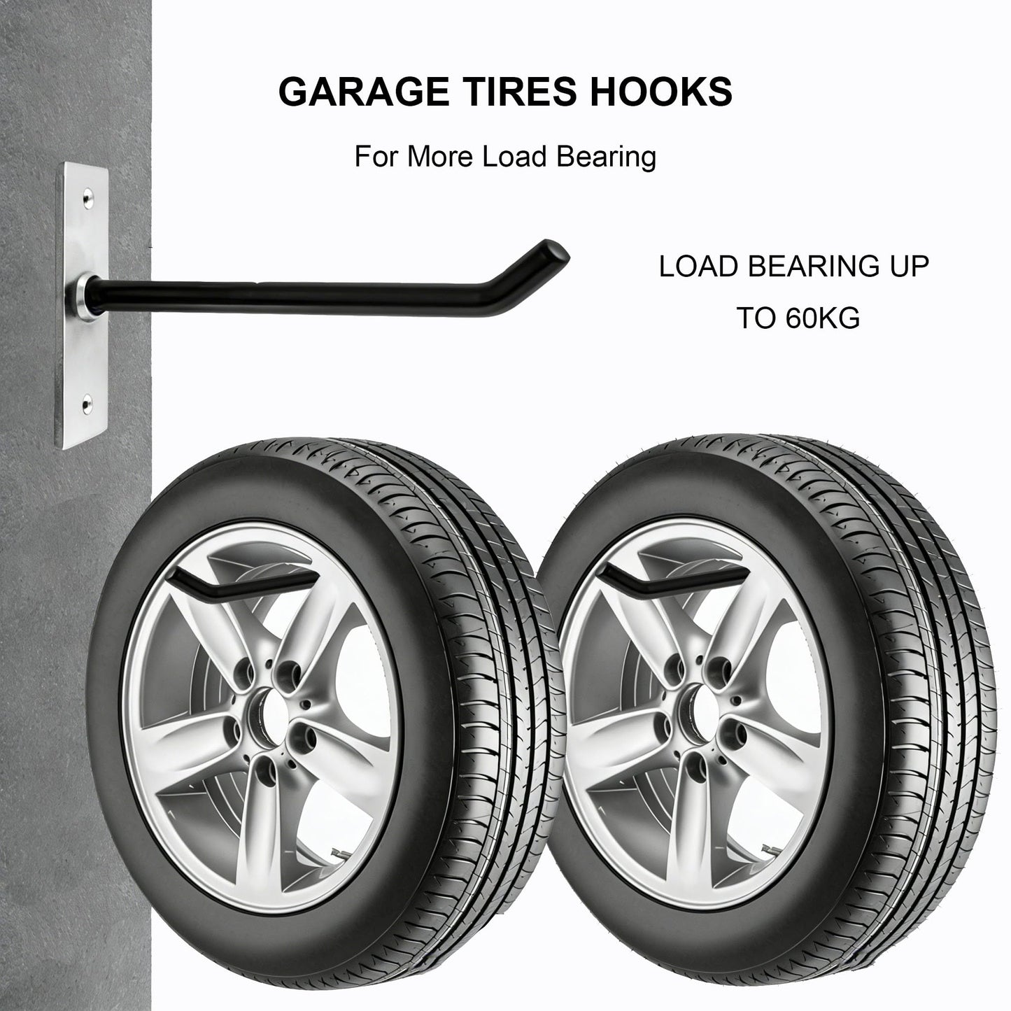 Sinoer 10-Inch Heavy Duty Steel Tire Rack Wall Mount (4-Pack) – Anti-Slip Garage Tires Hooks for Tire, Wheel, Ladder, Bike & Tool Storage – Garage Organization Hanger with Screws & Anchors, Black