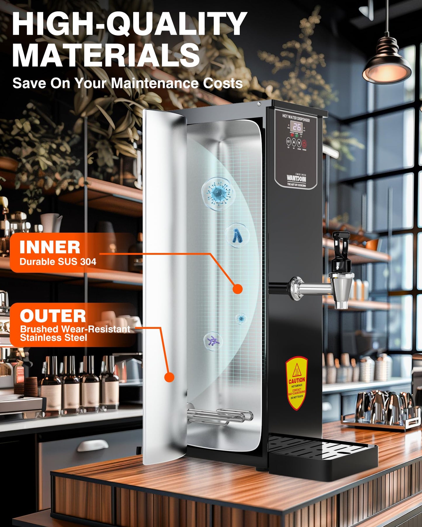 WantJoin Commercial Hot Water Dispenser - 35L(9.2 GAL)/Hour Water Boiler Step-Heating Electric Countertop Water Dispenser Automatic Temperature Control Max 212°F for Boba Tea Coffee Shop Office