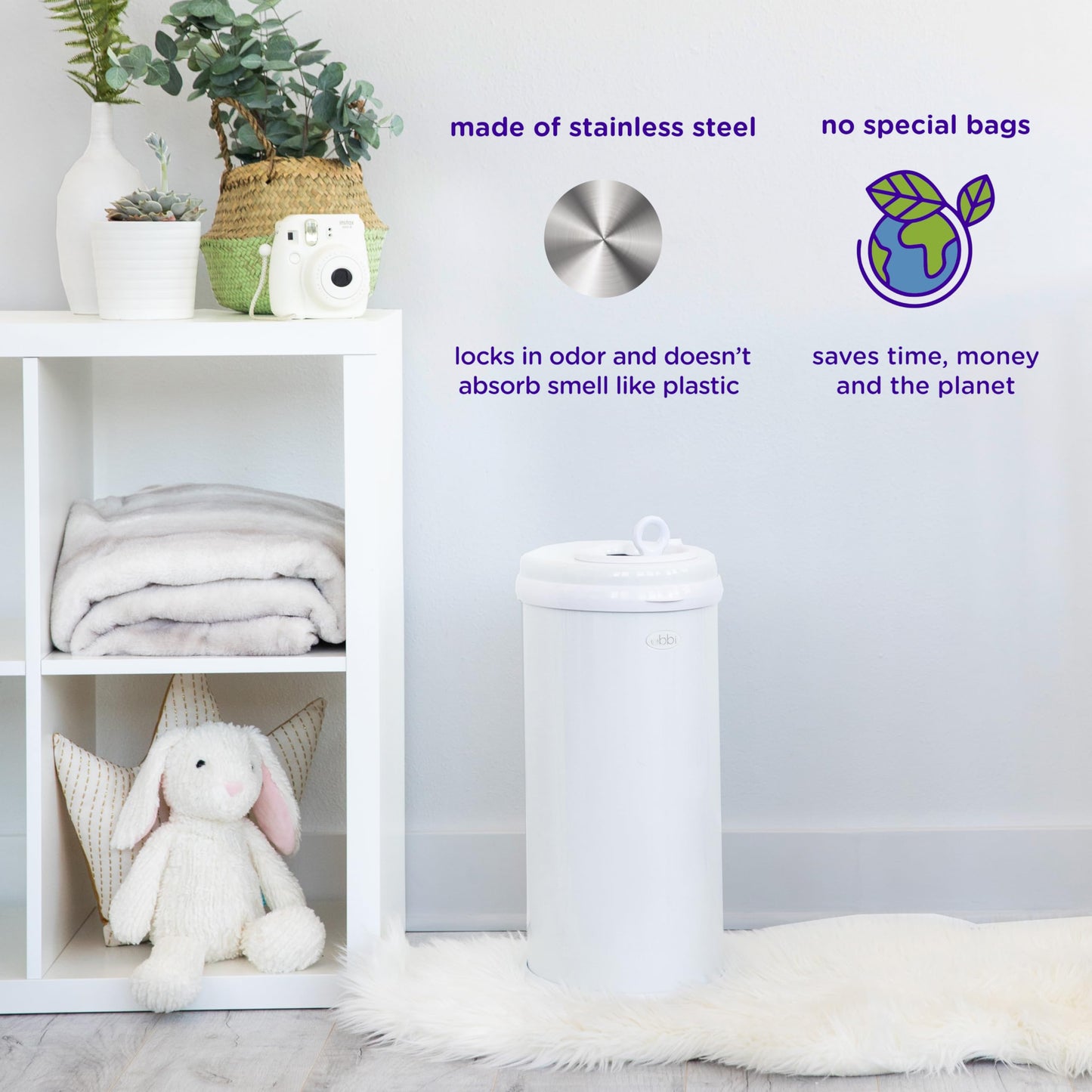 Ubbi Steel Diaper Pail, Odor Locking, No Special Bag Required, Award-Winning, Registry Must-Have, Ivory
