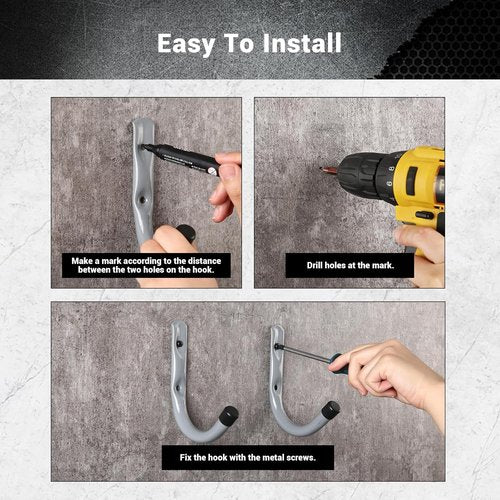 Home Master Hardware 12-Pack Heavy Duty Garage Storage Wall Hooks - Steel J Utility Hooks for Tools, Bikes, Ladders | Grey