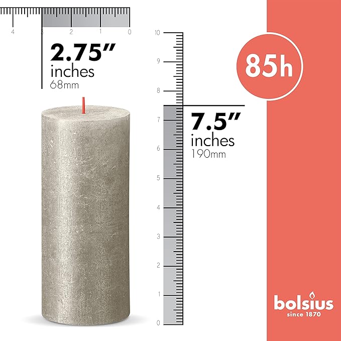 BOLSIUS Silver Shimmer Metallic Pillar Candles 4 Pack - 2.75 X 7.5 Inches - Premium European Quality - Includes Natural Plant-Based Wax - Unscented Dripless Smokeless 85 Hour Party Décor Candles