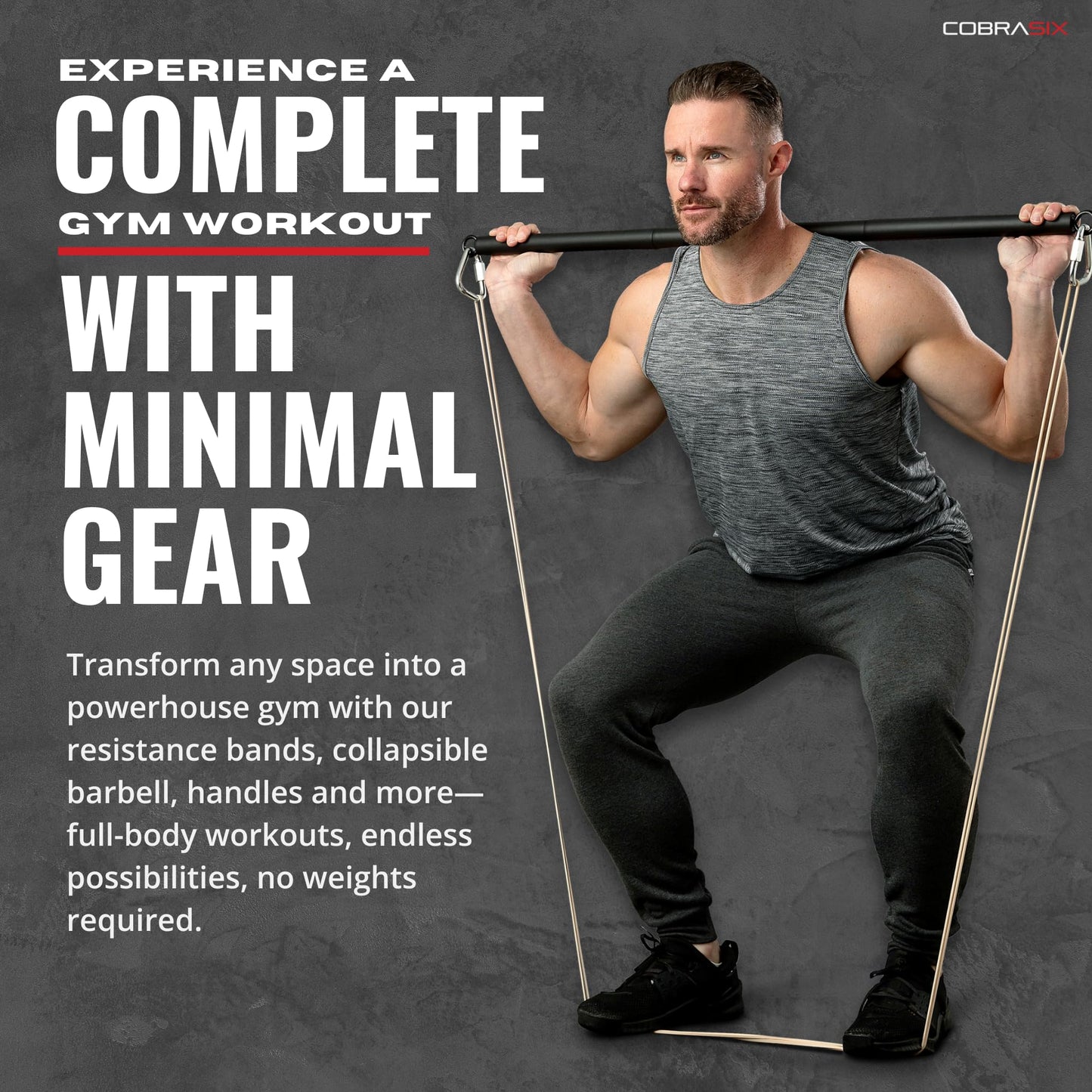 COBRASIX Set of 6 Resistance Bands with Handles, Door Anchor & Bar | Long Resistance Bands for Working Out & Strength Training | Exercise Bands for Home Gym | Pull Up Assistance Bands | Men and Women