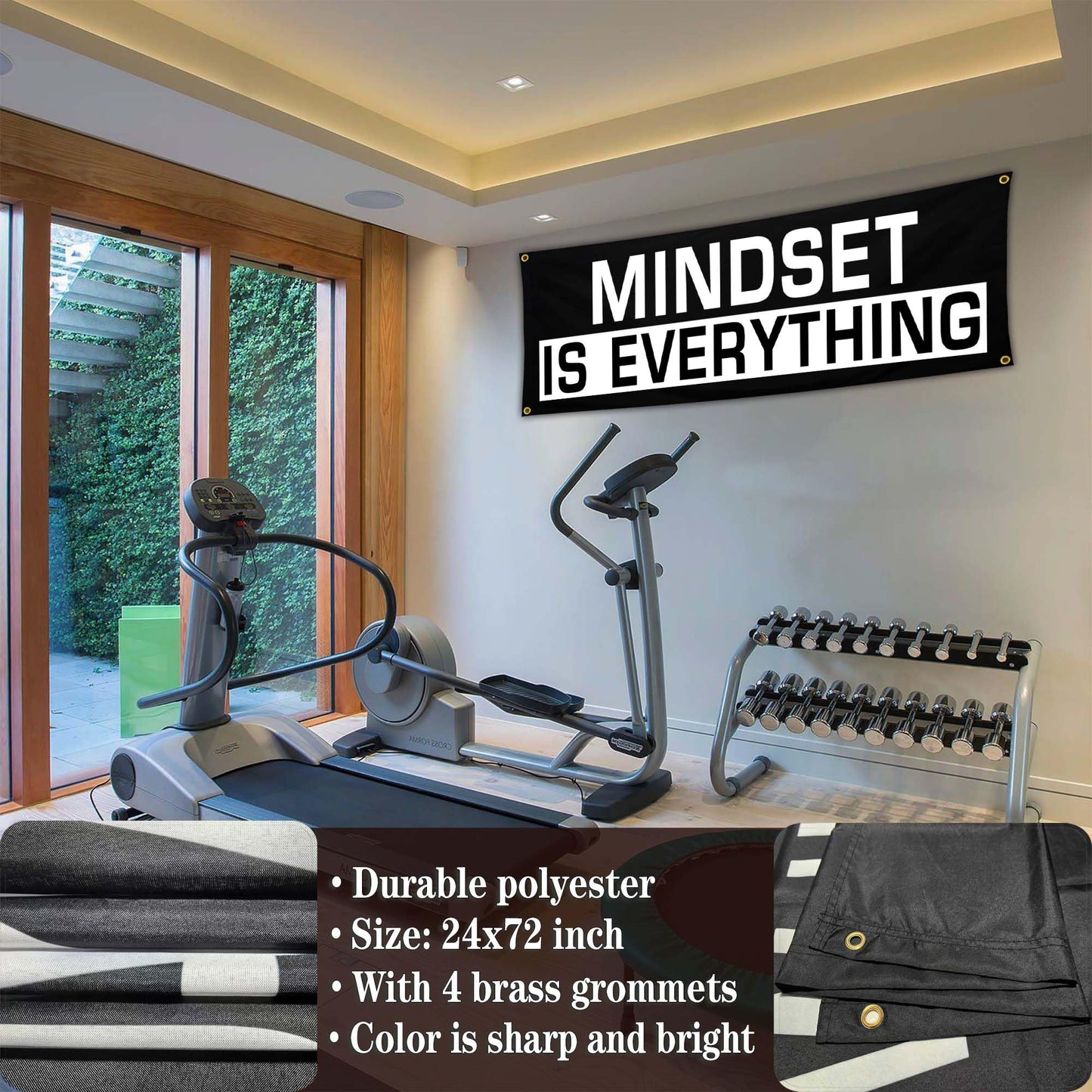 Bomtas Motivational Gym Posters Banners Flags for Home Gym Room Guys Office Bedroom Mindset is Everything Inspirational Flag Banner 24x72 Inch Motivation Wall Art Decor