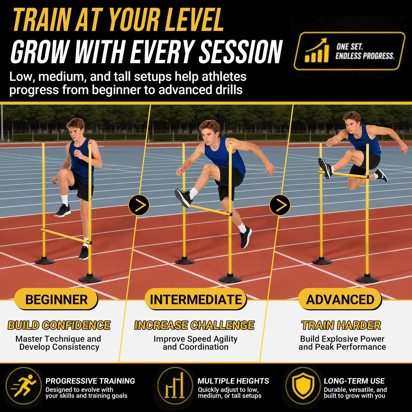 Neoaider 2-in-1 Adjustable Agility Hurdles, 6 Set Hurdles Training Equipment with Heavy-Duty Rubber Bases & Portable Storage Bag, Perfect for Track, Soccer, Plyometric, Fitness & Dog Agility