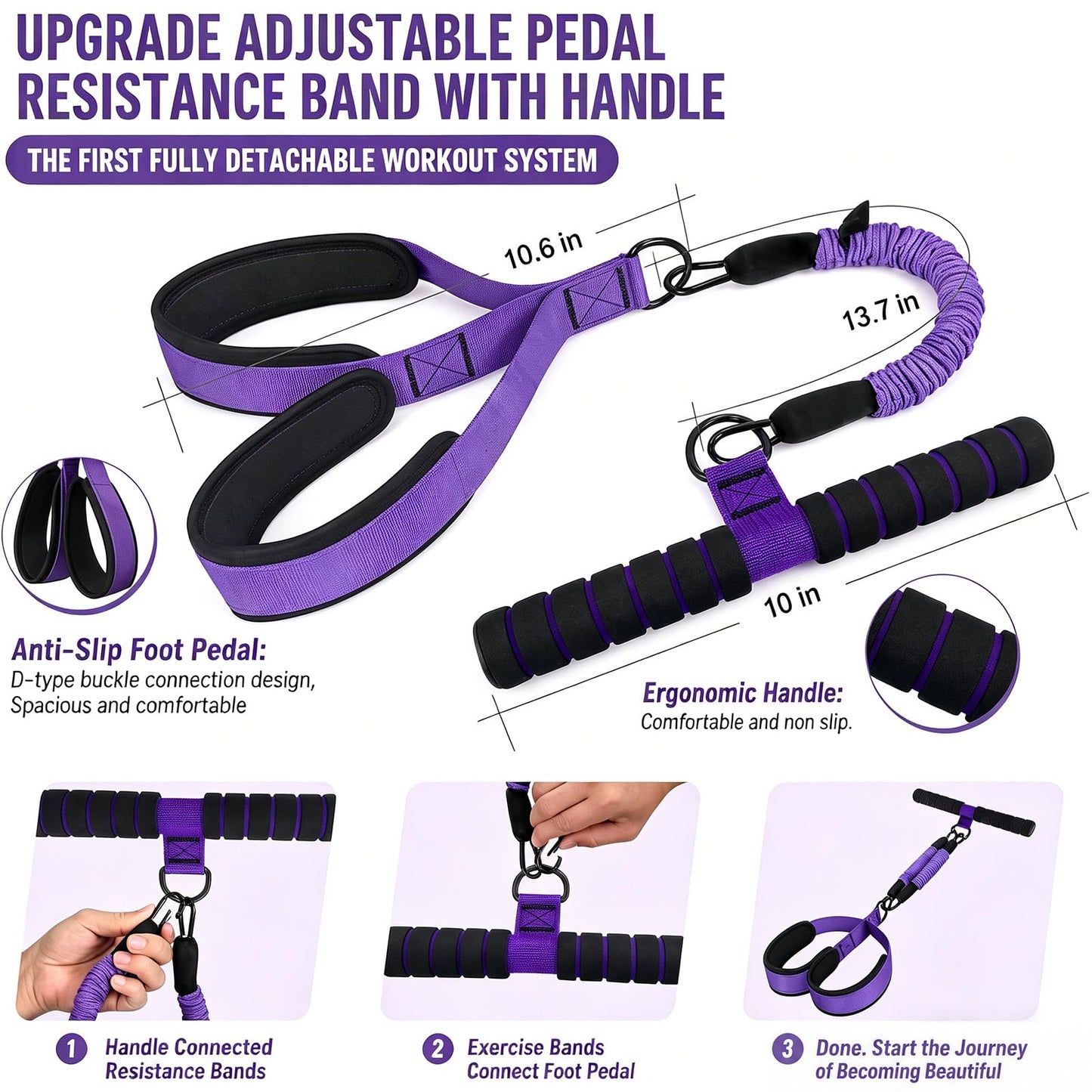 Upgraded Pedal Resistance Band with Handle, Protective Nylon Sleeves & Adjustable 30/60LBS, Sit-up Workout Equipment for Core/ABS, Waist, Arm, Leg, Portable Home Gym for Men & Women Body Shaping
