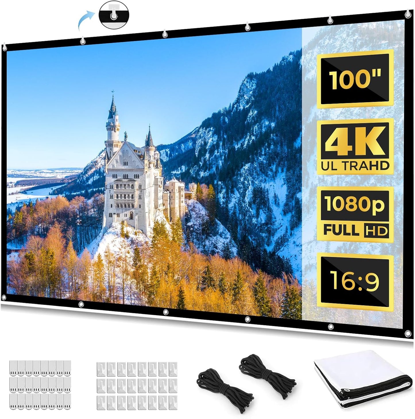 KOGATA 100 Inch: Outdoor Projector Screen with Stand Portable Projection Screen for Outside Theater Home Backyard