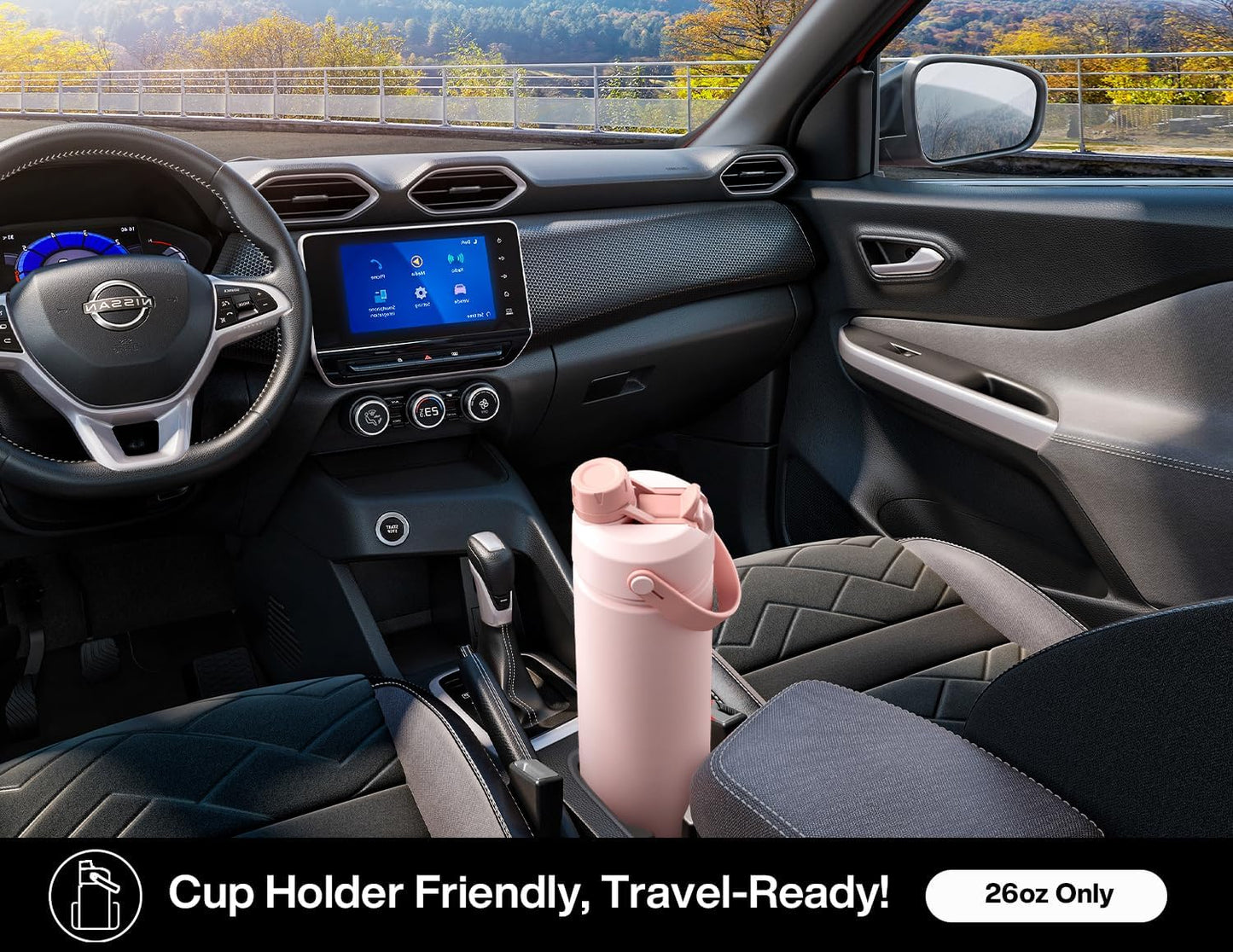 POWCAN 26 oz Insulated Water Bottle - 2-in-1 Straw & Spout Lid, Leak-Proof, Fits Car Cup Holder | Dark Knight