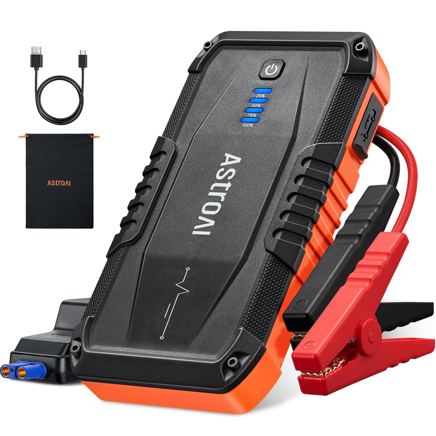 AstroAI S8 Car Battery Jump Starter, Car Jumper Starter Battery Pack for Up to 6.0L Gas & 3.0L Diesel Engines, 12V Portable Jump Box with 3 Modes Flashlight and Jumper Cable (Orange)