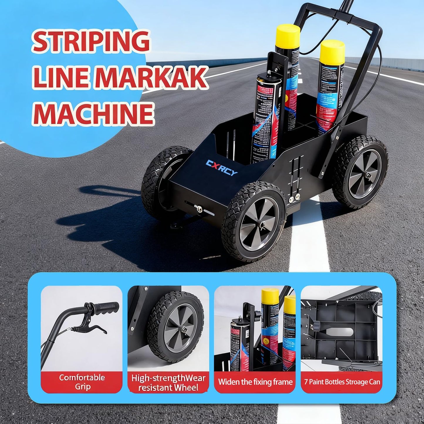CXRCY High-Performance Parking Lot Striping Machine, Compatible with Inverted Marking Spray Paint, Striping Line Marking Machine for Fast and Accurate Marking, Line Striper - Black