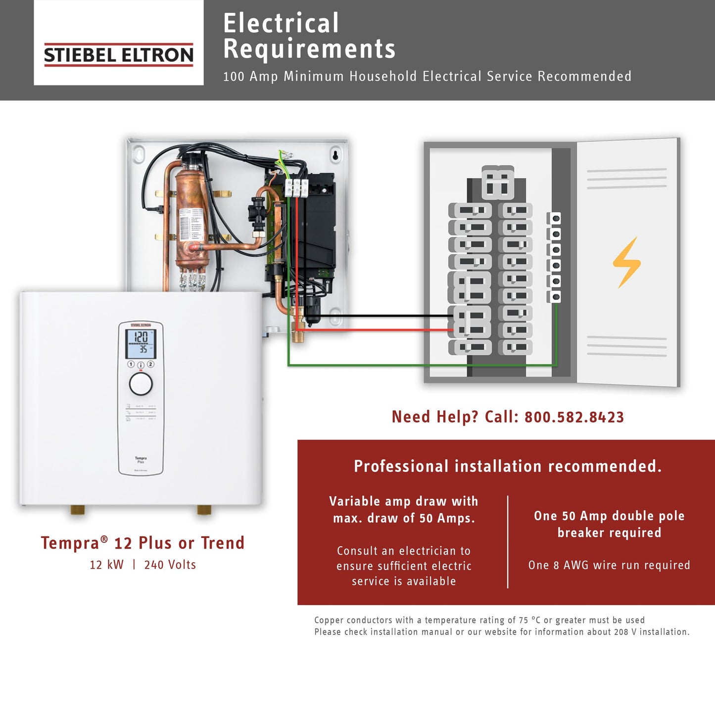 Stiebel Eltron Tankless Water Heater – Tempra 12 Plus – Electric, 12kW, On Demand Hot Water, Eco, White, Made in Germany