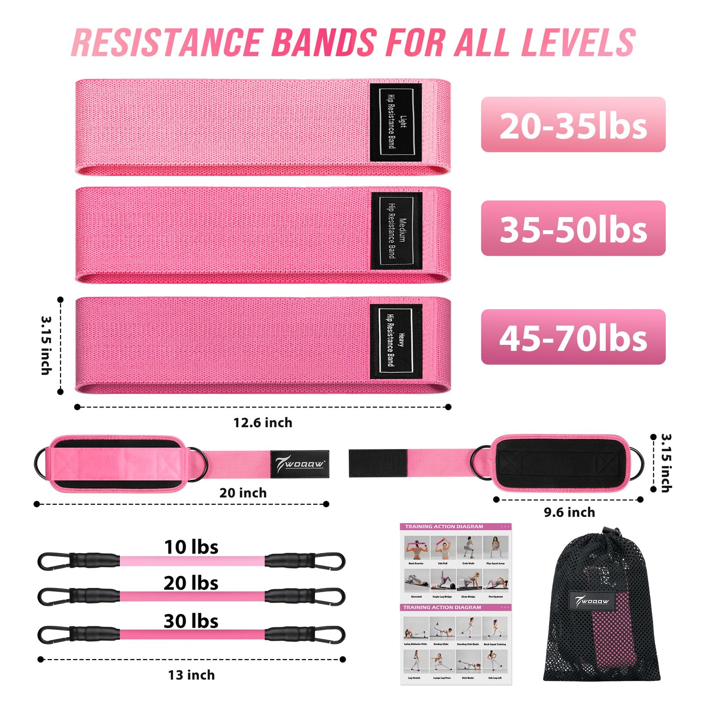 WOQQW Resistance Bands Set - Ankle Resistance Bands with Cuffs for Legs & Glute Workout, Fabric Booty Bands for Women, Home Gym Exercise Equipment for Hip, Pilates, Fitness, Yoga, Physical Therapy