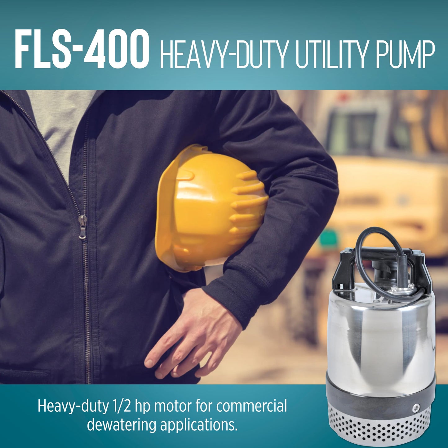 Little Giant FLS-400, 115-Volt, 3600 GPH, 1/2 HP Heavy-Duty Manual Stainless Steel Submersible Utility Pump with 20-Ft. Cord, Steel, 620240