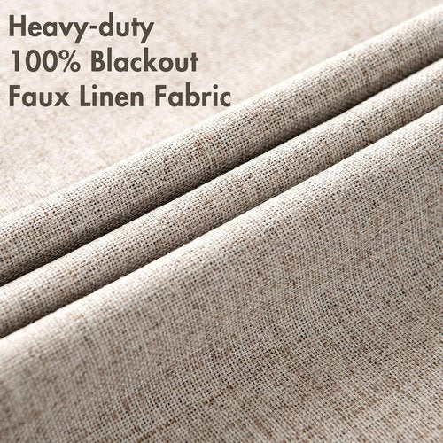 MIULEE Blackout Curtains - Linen Texture Thermal Insulated Room Darkening Drapes | Natural Khaki, 52x72 Inch (2 Panels)