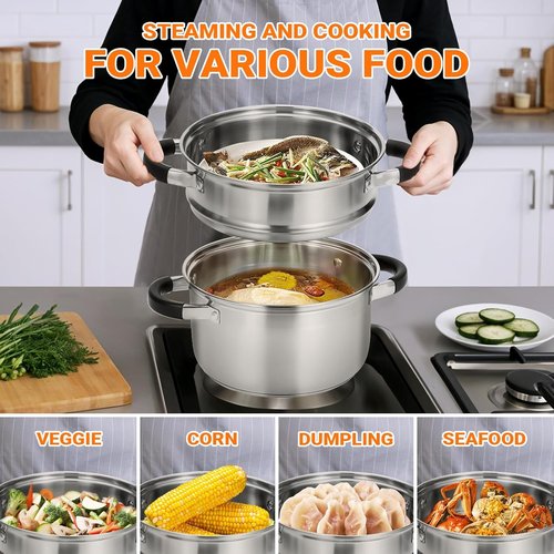 Kirecoo 3.2QT Stainless Steel Steamer - Versatile Cooking Pot with Silicone Handle & Lid for Vegetables, Dumplings, Soup