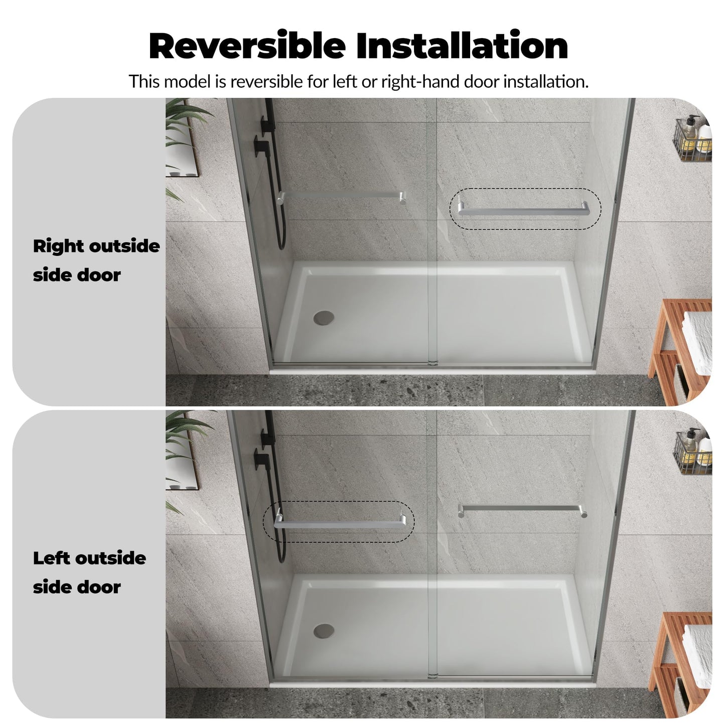 GarveeTech 44" - 48" W x 72" H Semi-Frameless Double Sliding Shower Door, Bypass Walk-in Shower Enclosure with 1/4" Tempered Glass, Silver Finish