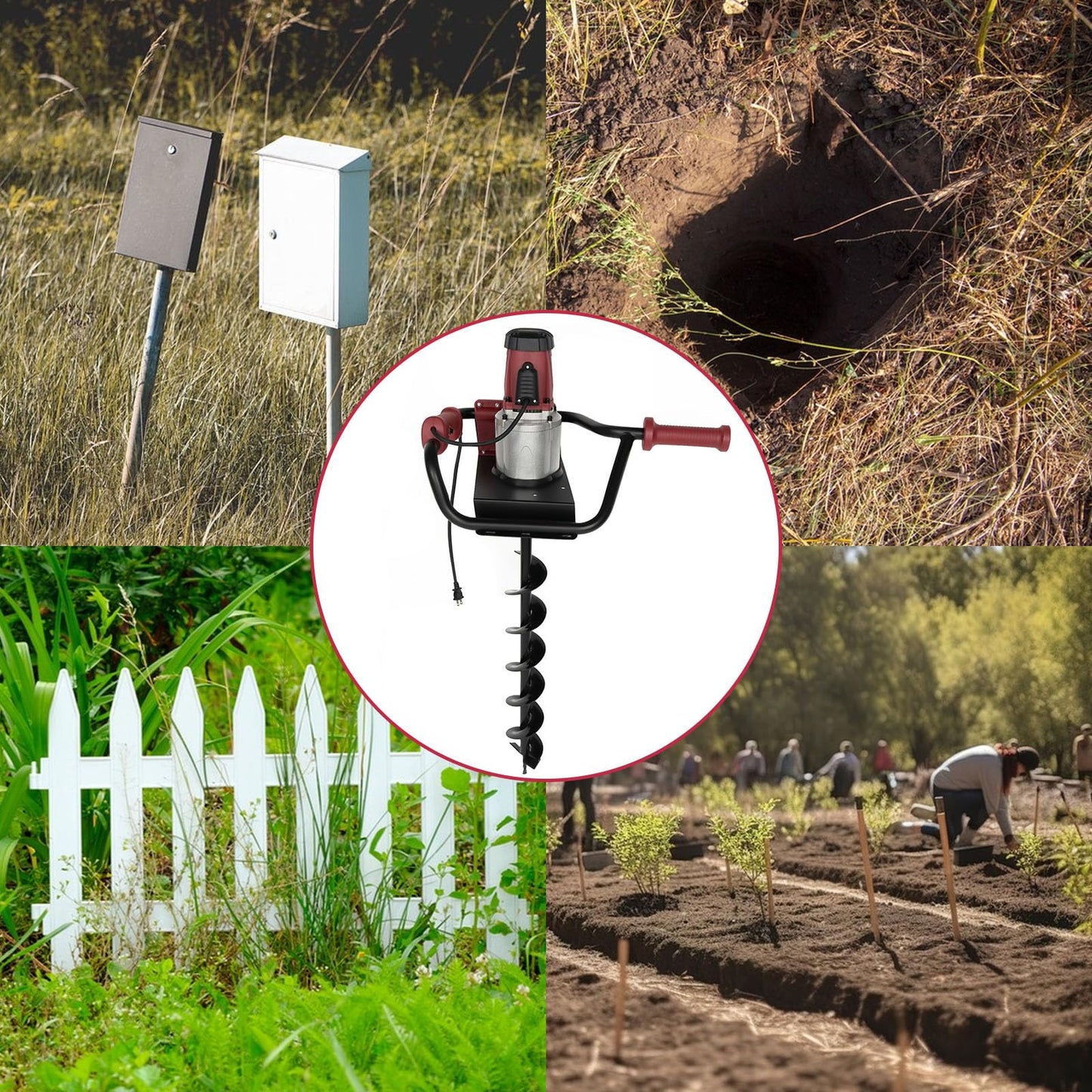 Post Hole Digger 1500W Earth Auger Hole Digger Electric Post Hole Digger w/4" & 6" Auger Bits Set for Fence Garden Farm Plant