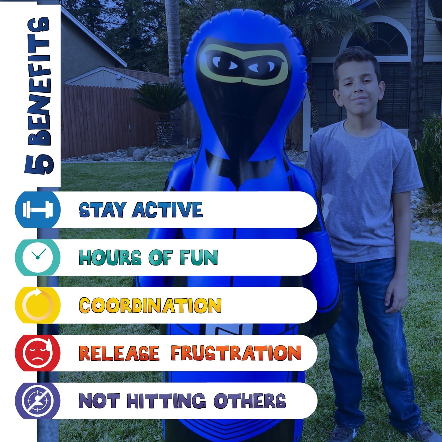 INFLATABLE DUDES Ninja Toy 63 Inches -Kids Punching Bag | Already Filled with Sand| Bop Bag | Inflatable Bopper | Boxing | Ninja Birthday Party | Punching Bag for Kids- (Heavy Hitters Nobi)