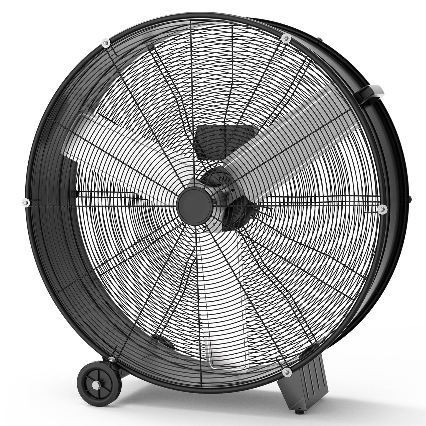 MilleLoom 30 in Industrial Drum Fan, 3-Speed High Velocity Floor Fan, Heavy Duty Metal Air Circulator with Caster Handle for Patios, Warehouses, Commercial, Factories and Workshops