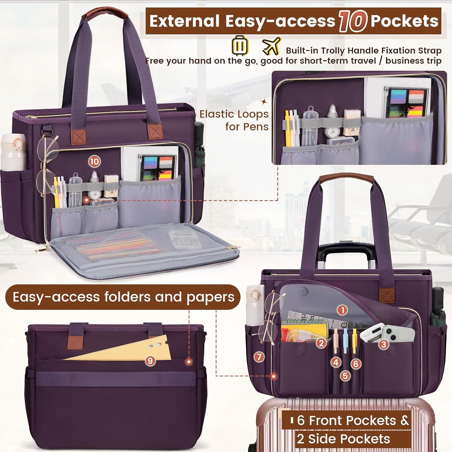 15.6 inch RAINSMORE Teacher Tote Bag Laptop Bag for Women Work Bags Nurse Bag Lightweight Laptop Tote Computer